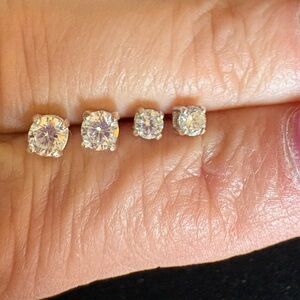 2 Pairs of Elegant Sterling Silver Cubic Zirconia Stud Earrings Set